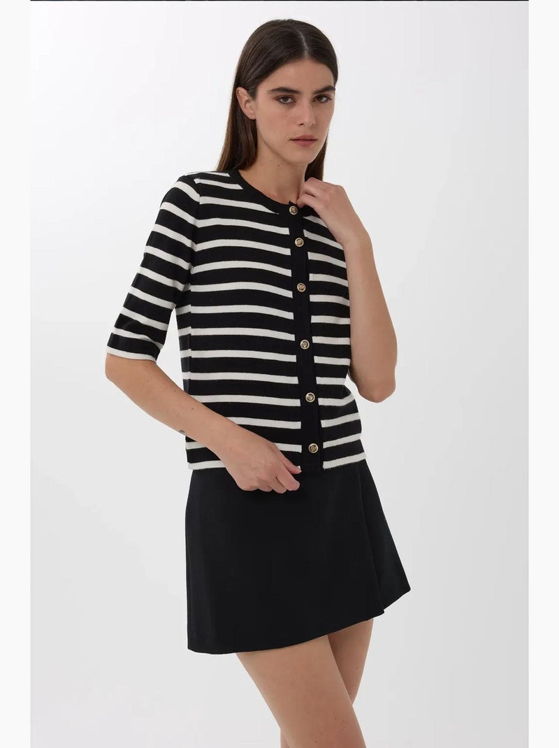 Cardigan boutonné à rayures et manches courtes hiccup Multicolore - Kiabi