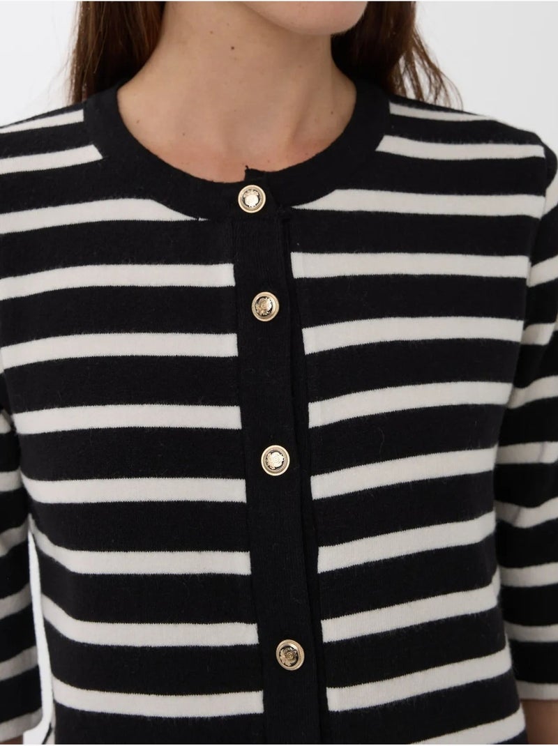 Cardigan boutonné à rayures et manches courtes Multicolore - Kiabi