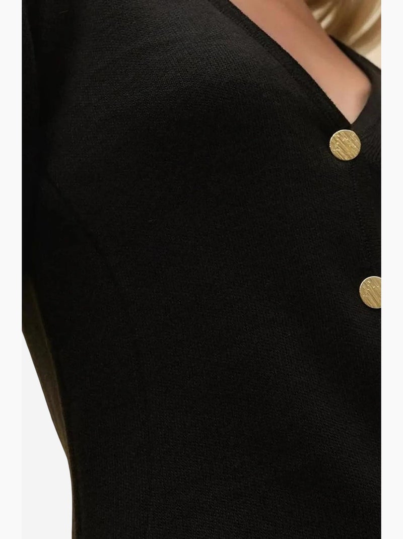 Cardigan boutonné ajusté à manches longues et col en v hiccup Noir - Kiabi