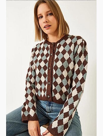 Cardigan boutonné en maille à motif losanges lucci