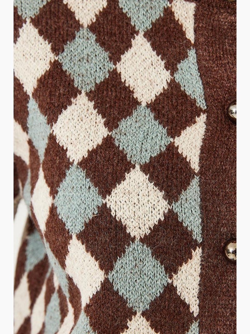 Cardigan boutonné en maille à motif losanges lucci Marron - Kiabi