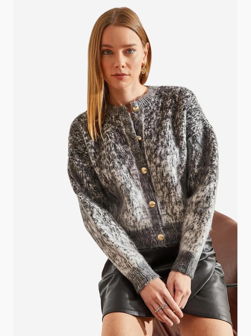 Cardigan boutonné en maille brossée lucci Gris foncé - Kiabi