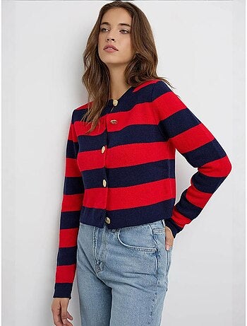 Cardigan boutonné en maille rayée
