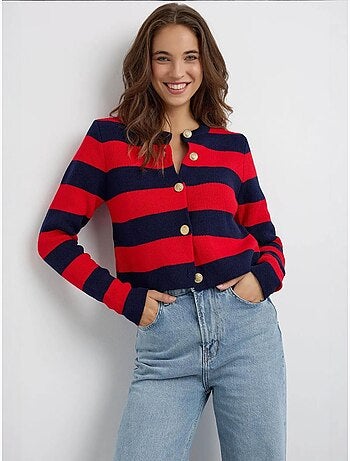 Cardigan boutonné en maille rayée