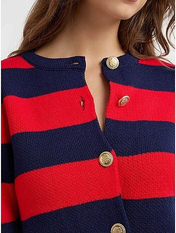 Cardigan boutonné en maille rayée