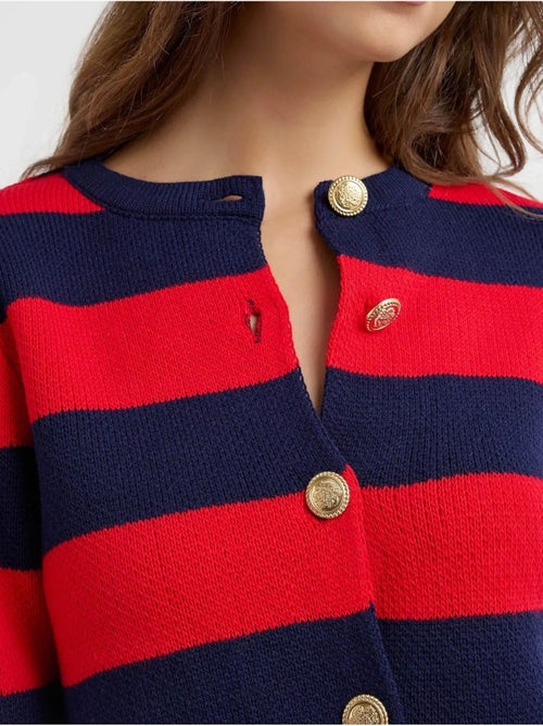 Cardigan boutonné en maille rayée - Kiabi