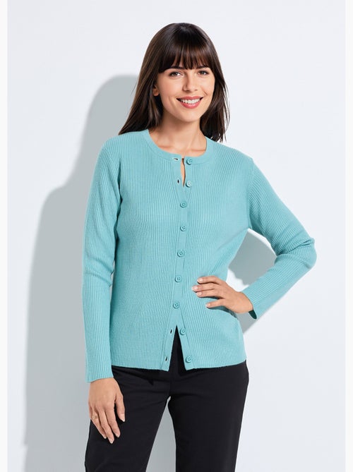 Cardigan boutonné maille côtelée unie - Afibel - Kiabi