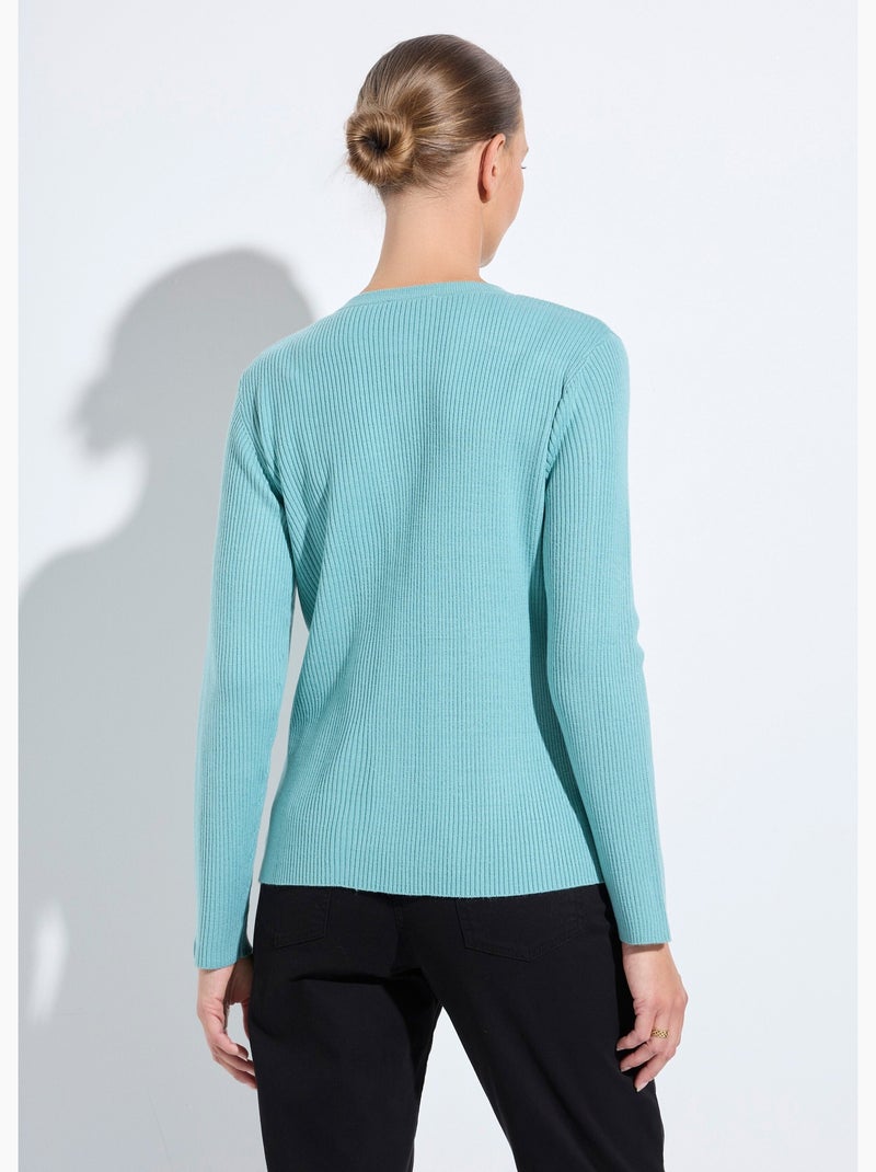 Cardigan boutonné maille côtelée unie - Afibel Bleu aqua - Kiabi