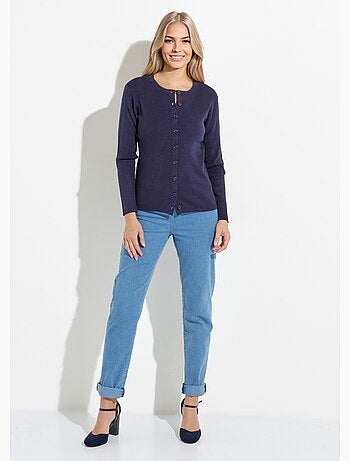 Cardigan boutonné maille côtelée unie - Afibel