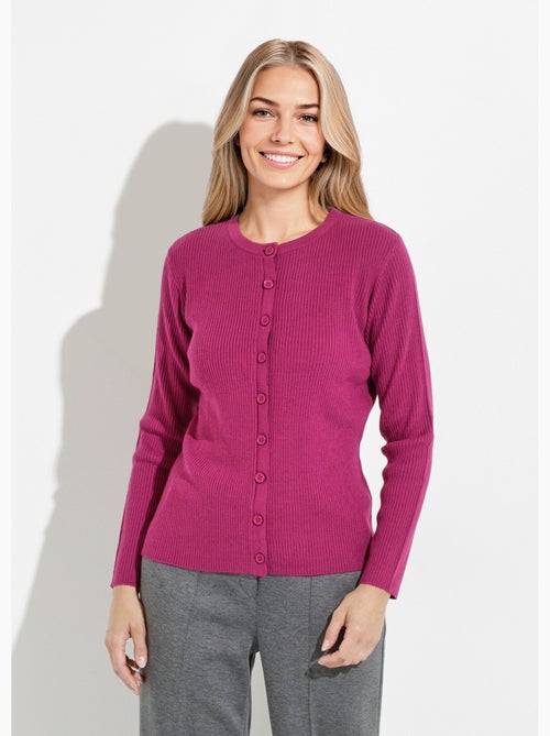 Cardigan boutonné maille côtelée unie - Afibel - Kiabi