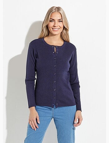 Cardigan boutonné maille côtelée unie
