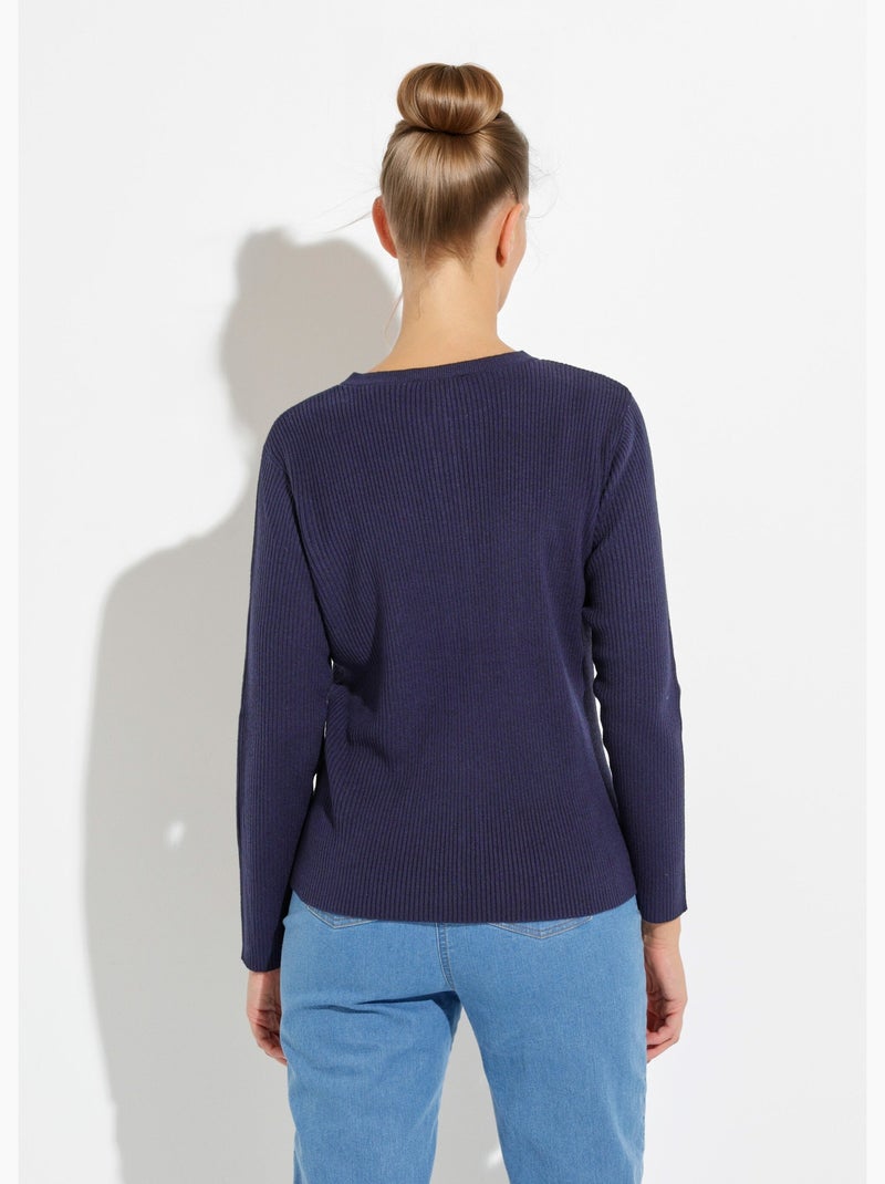 Cardigan boutonné maille côtelée unie Bleu marine - Kiabi