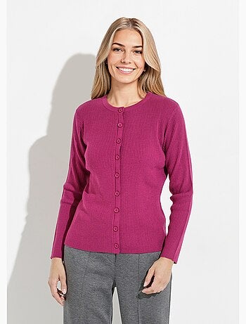 Cardigan boutonné maille côtelée unie