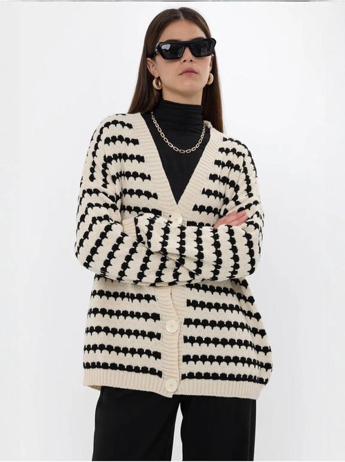 Cardigan boutonné surdimensionné à rayures - Kiabi