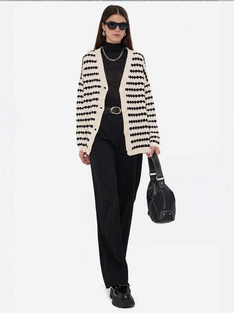 Cardigan boutonné surdimensionné à rayures Blanc - Kiabi