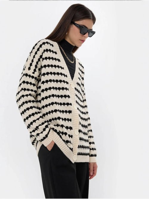 Cardigan boutonné surdimensionné à rayures - Kiabi