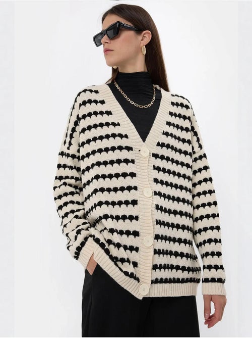 Cardigan boutonné surdimensionné à rayures - Kiabi