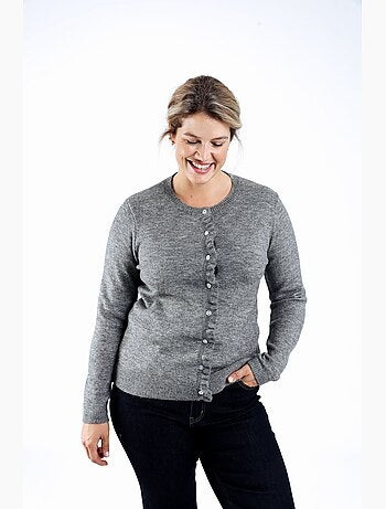Cardigan boutonné uni avec volants PAPRIKA