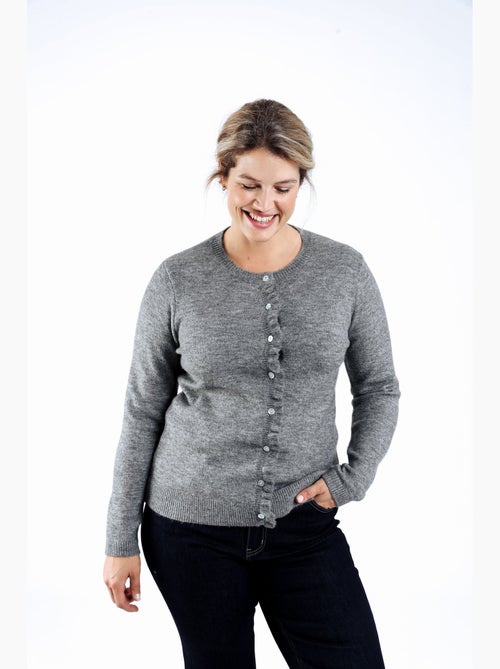 Cardigan boutonné uni avec volants PAPRIKA - Kiabi