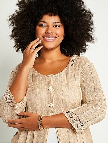 Cardigan boutonnée long ajouré - Afibel