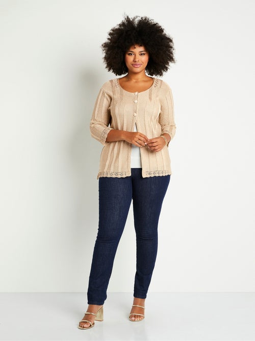 Cardigan boutonnée long ajouré - Afibel - Kiabi