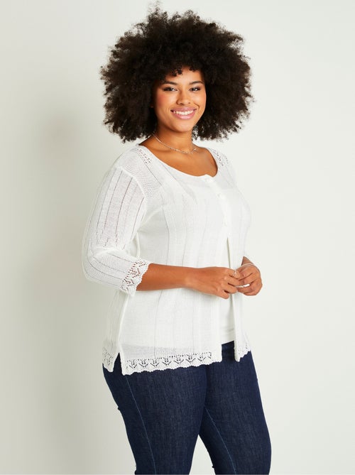 Cardigan boutonnée long ajouré - Afibel - Kiabi