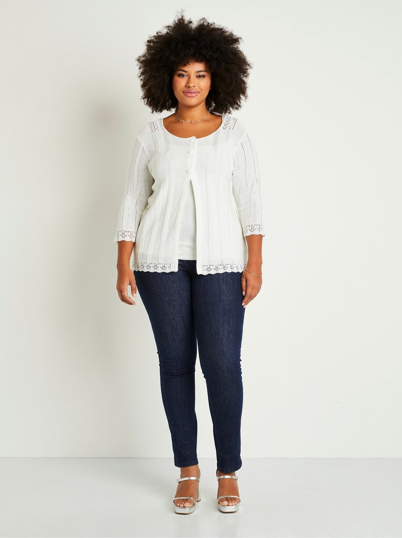 Cardigan boutonnée long ajouré - Afibel Blanc - Kiabi