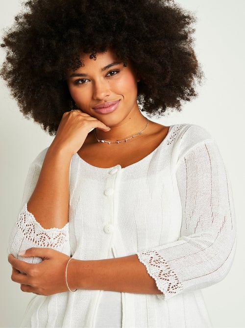 Cardigan boutonnée long ajouré - Afibel - Kiabi