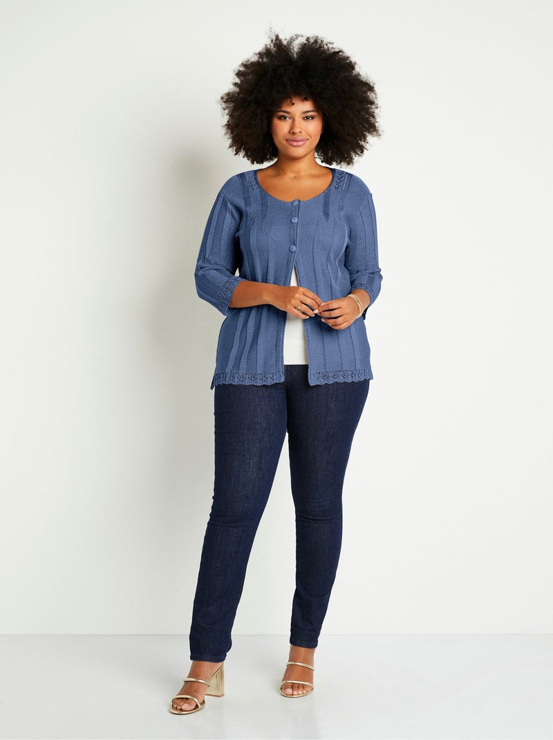 Cardigan boutonnée long ajouré - Afibel Bleu - Kiabi