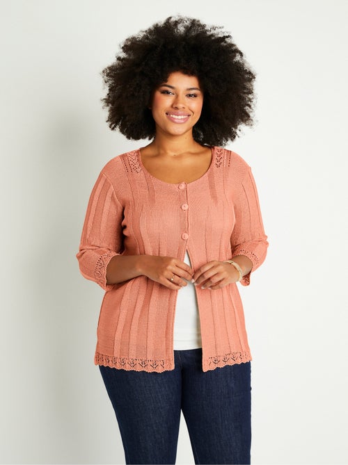 Cardigan boutonnée long ajouré - Afibel - Kiabi