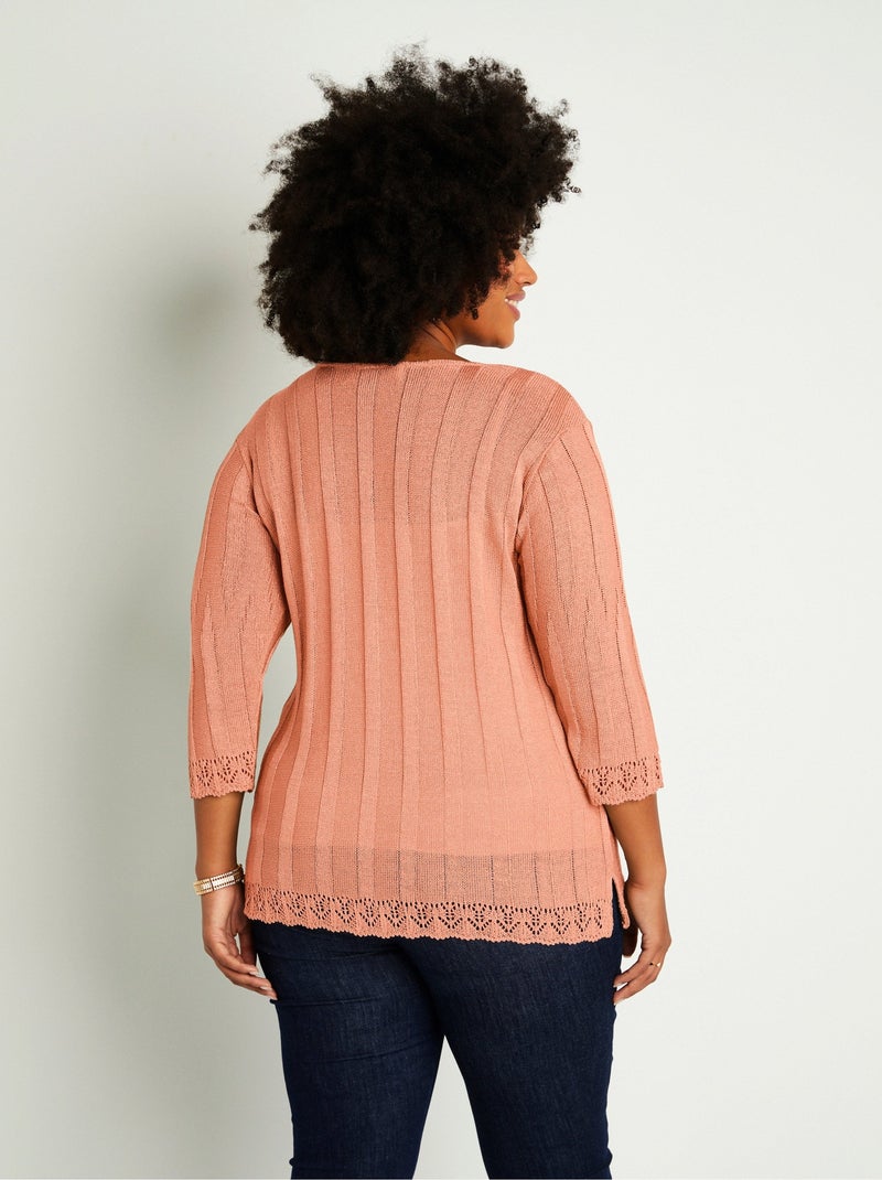 Cardigan boutonnée long ajouré - Afibel Orange - Kiabi