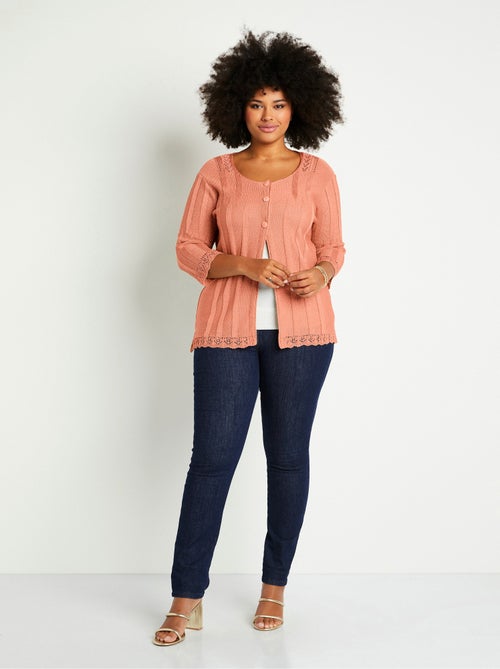 Cardigan boutonnée long ajouré - Afibel - Kiabi
