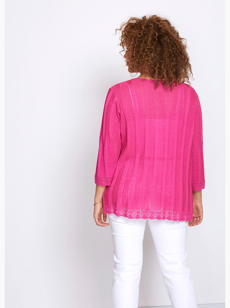 Cardigan boutonnée long ajouré - Afibel Rose - Kiabi