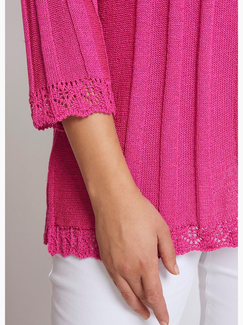 Cardigan boutonnée long ajouré - Afibel Rose - Kiabi