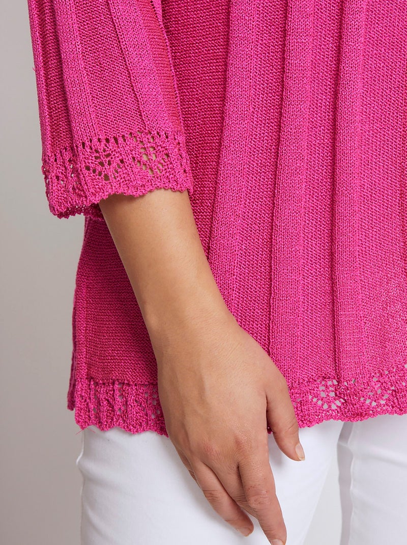 Cardigan boutonnée long ajouré - Afibel Rose fushia - Kiabi