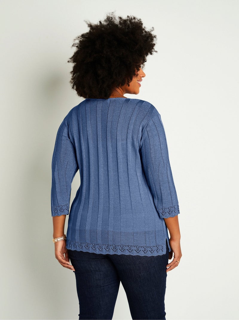 Cardigan boutonnée long ajouré Bleu - Kiabi