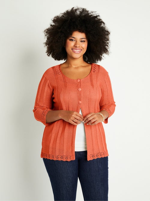 Cardigan boutonnée long ajouré - Kiabi