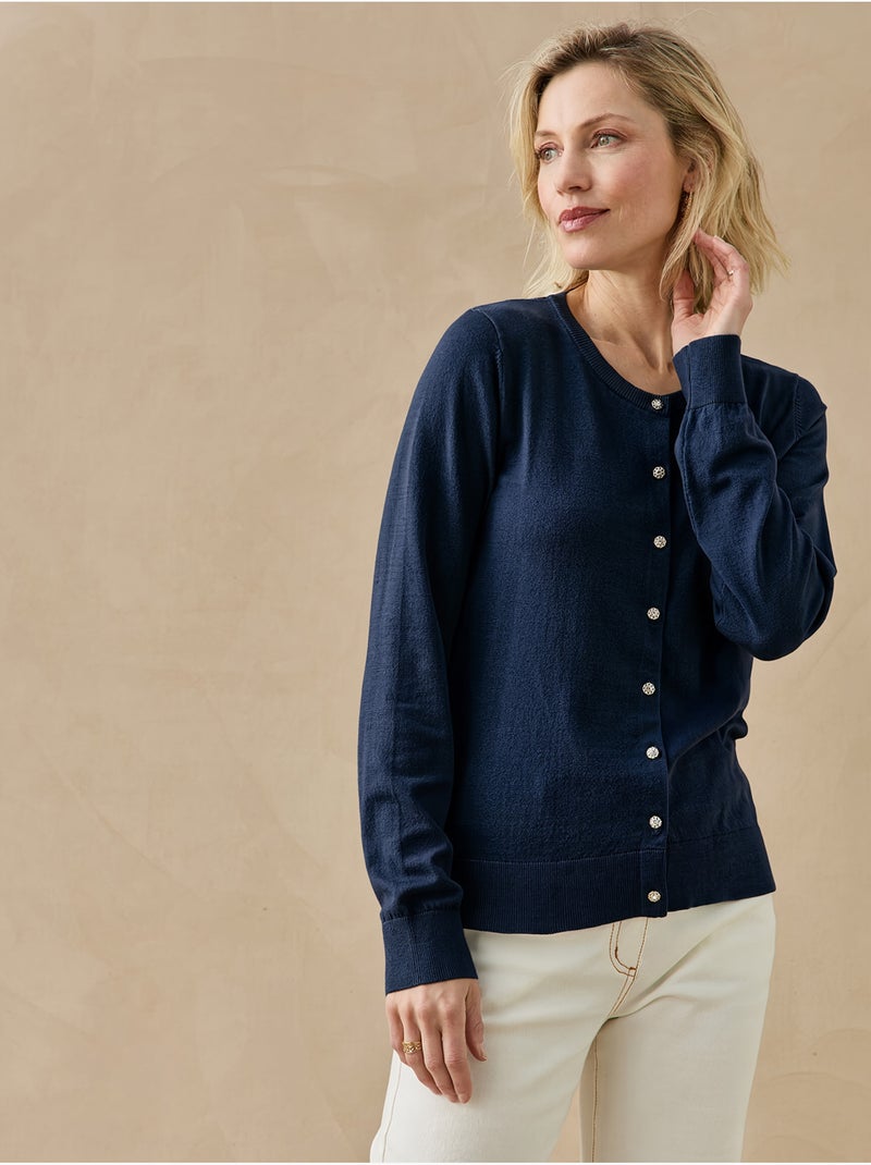 Cardigan boutons-bijoux - daxon Bleu marine - Kiabi