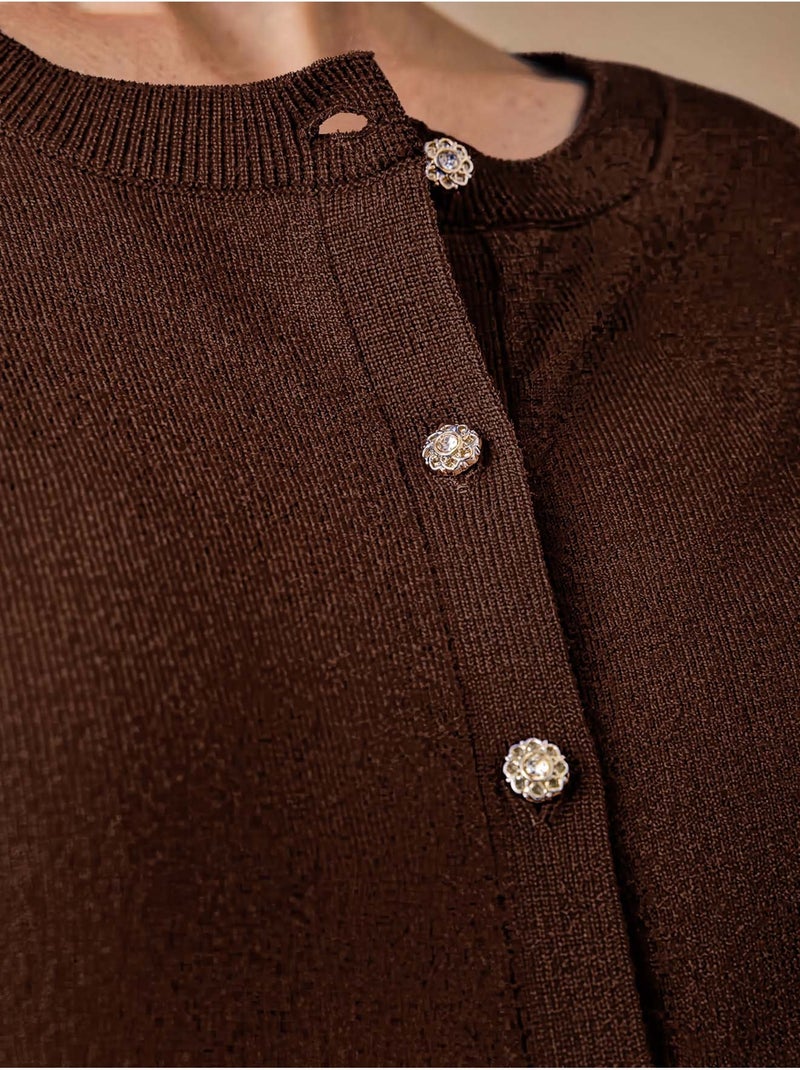 Cardigan boutons-bijoux - daxon Marron chocolat - Kiabi