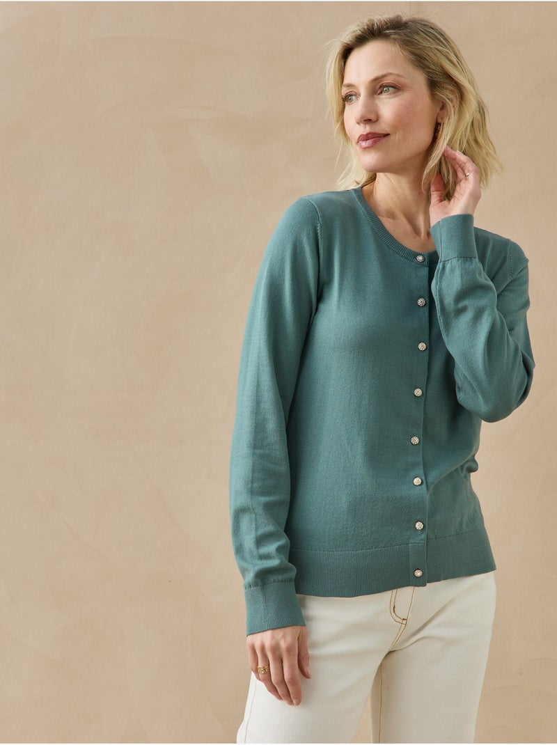 Cardigan boutons-bijoux - daxon Vert - Kiabi