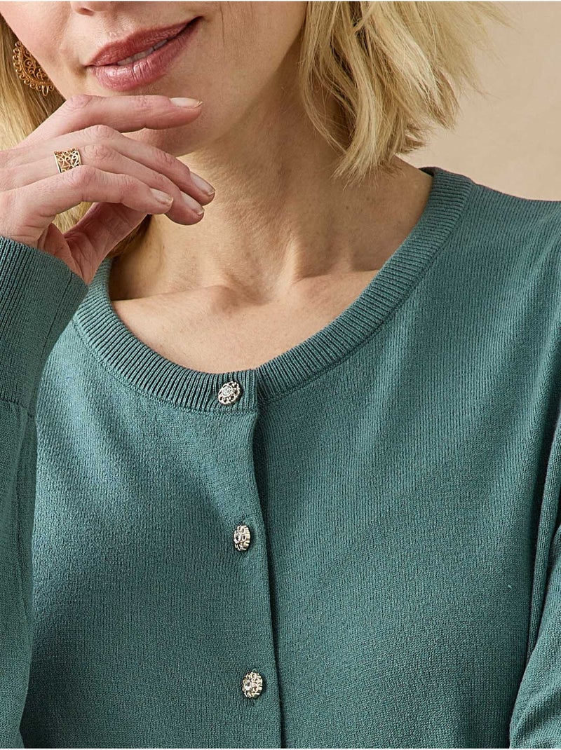 Cardigan boutons-bijoux - daxon Vert - Kiabi