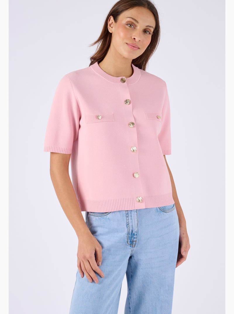 Cardigan chic maille serrée - Damart Rose clair - Kiabi