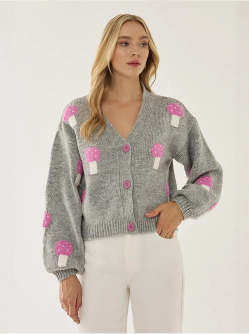 Cardigan col en V à motif champignon - Kiabi Cardigan col en V à motif champignon - Kiabi
