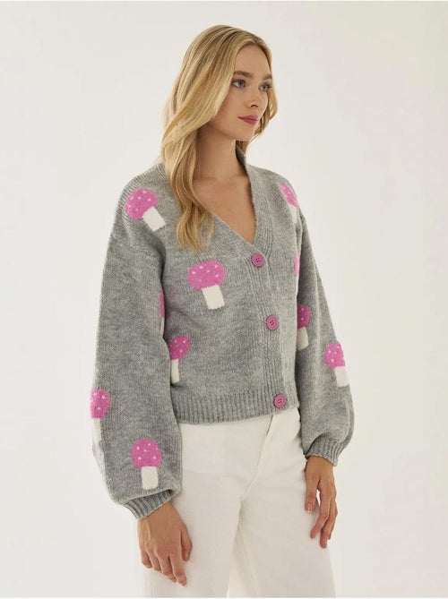 Cardigan col en V à motif champignon - Kiabi Cardigan col en V à motif champignon - Kiabi