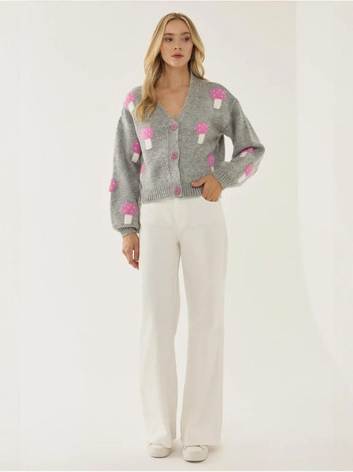 Cardigan col en V à motif champignon - Kiabi Cardigan col en V à motif champignon - Kiabi