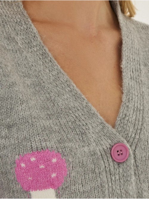Cardigan col en V à motif champignon - Kiabi Cardigan col en V à motif champignon - Kiabi