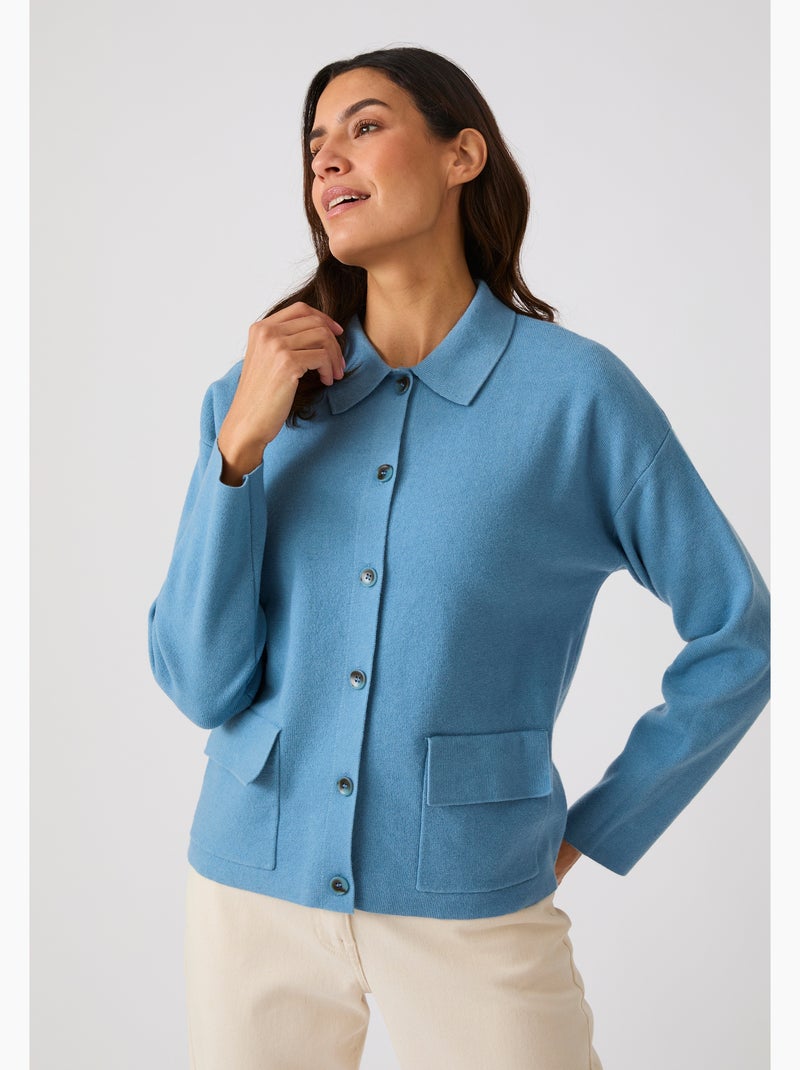 Cardigan col polo Thermolactyl - Damart Bleu - Kiabi