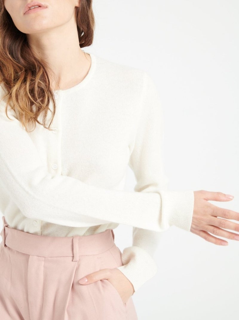 Cardigan col rond femme 100% cachemire - lilly 4a Blanc Ecru - Kiabi