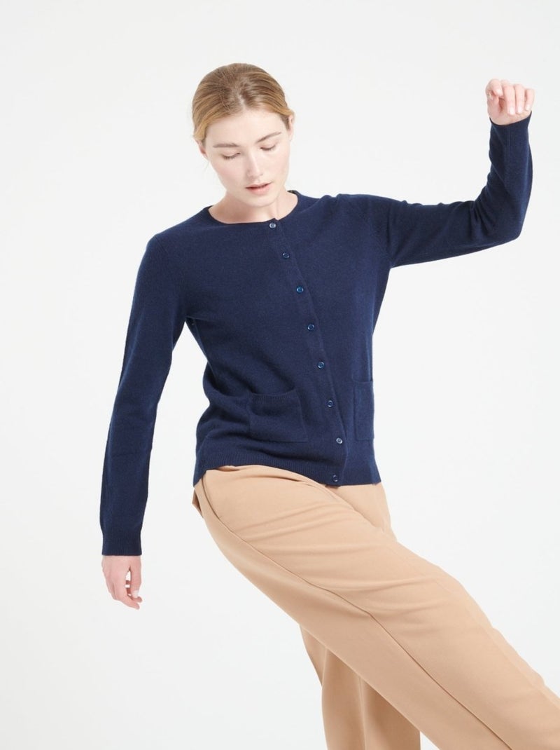 Cardigan col rond femme 100% cachemire - lilly 4b Bleu marine - Kiabi