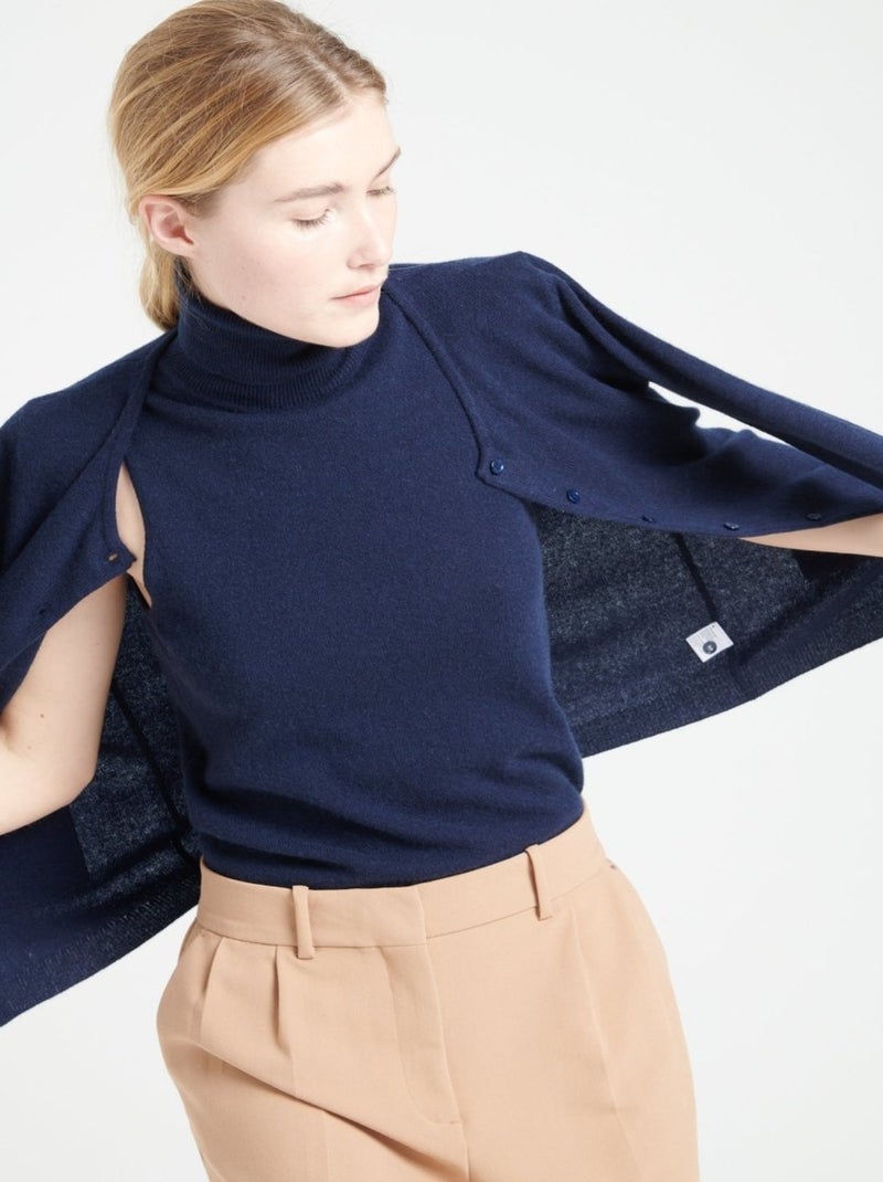 Cardigan col rond femme 100% cachemire - lilly 4b Bleu marine - Kiabi